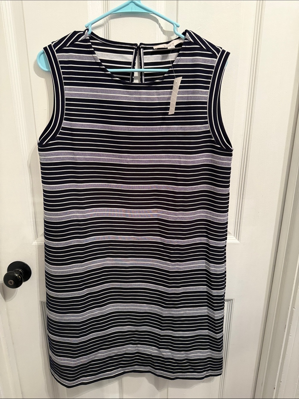 LOFT Navy and White Striped Sleeveless Shift Dress